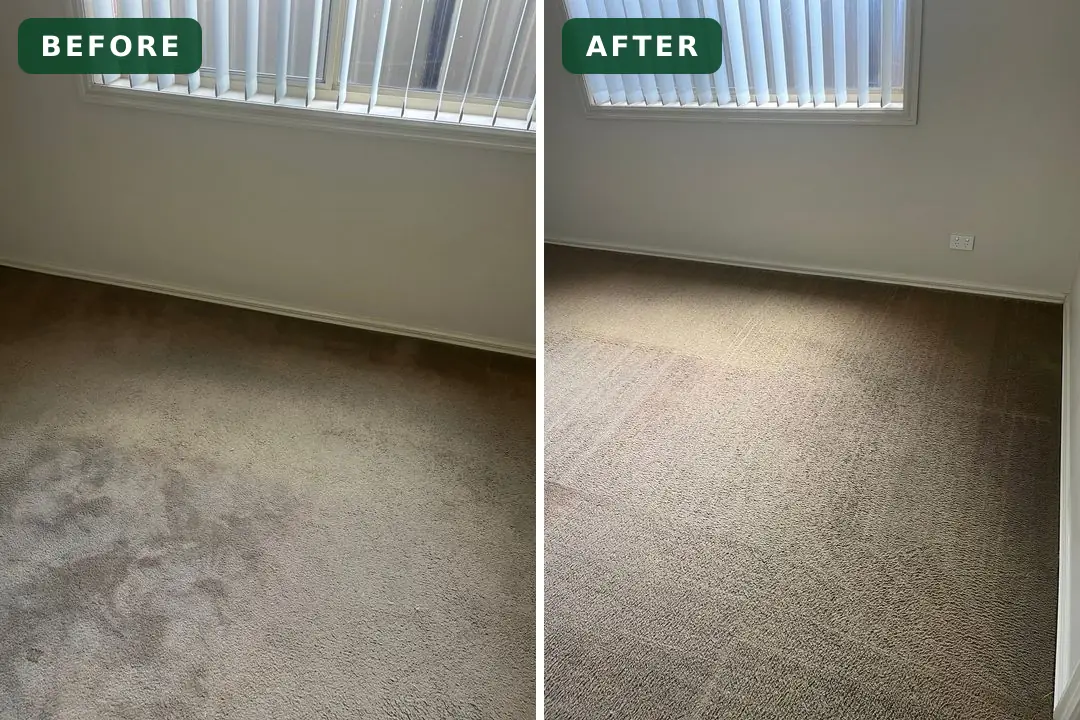 Soiled bedroom carpet before and after cleaning in Lara