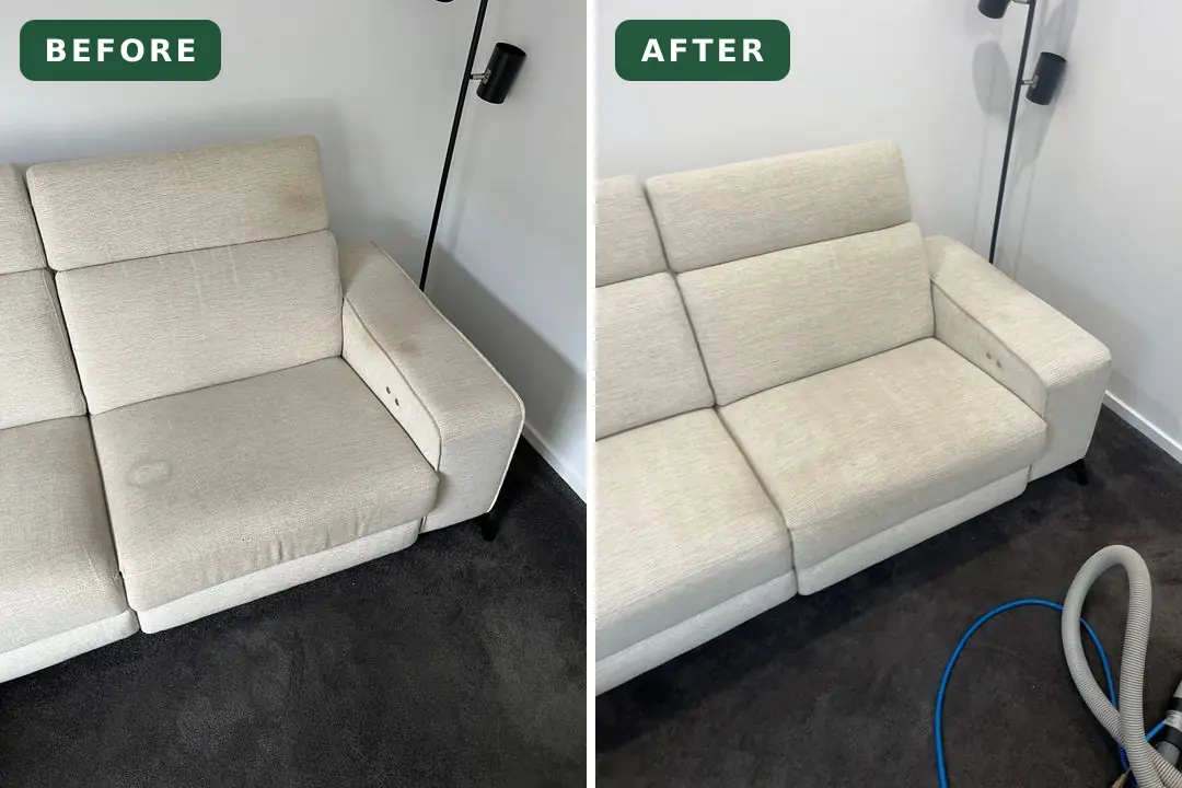 Fabric couch before and after cleaning in Armstrong Creek