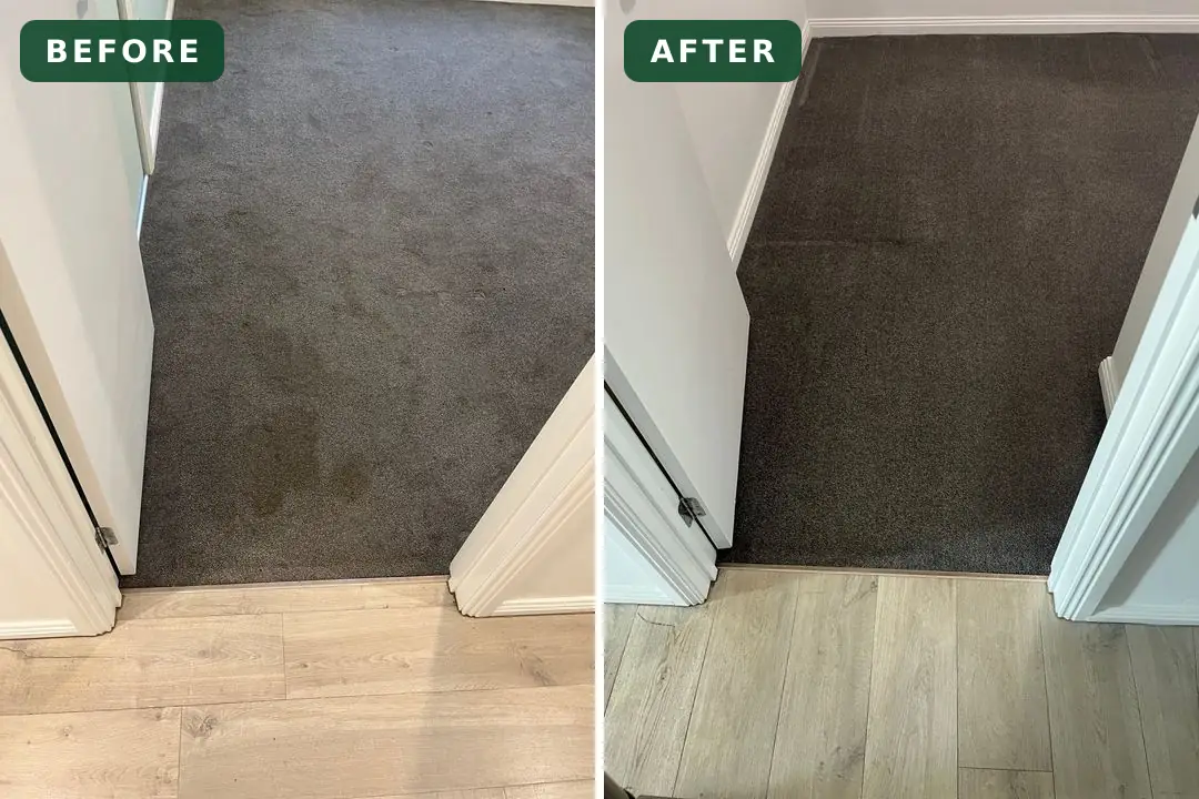 Vacant room carpet stain before and after an end of lease clean in Meredith