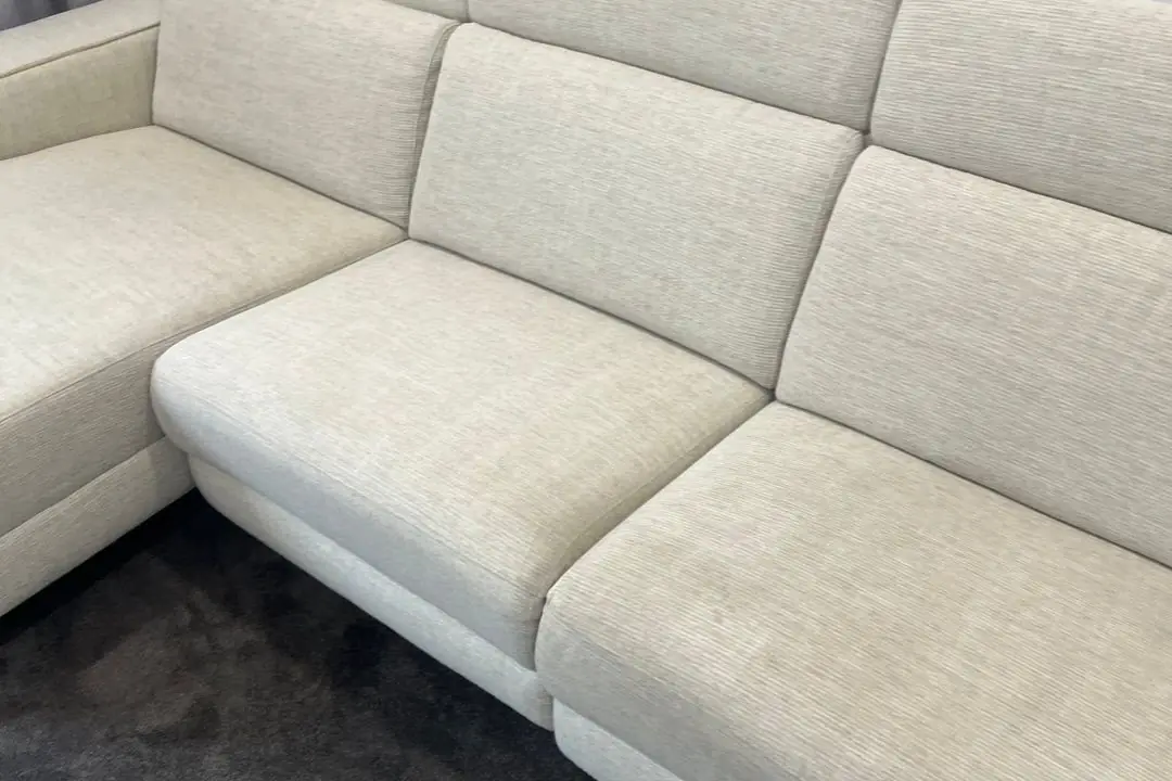 Cream fabric couch after cleaning in Armstrong Creek